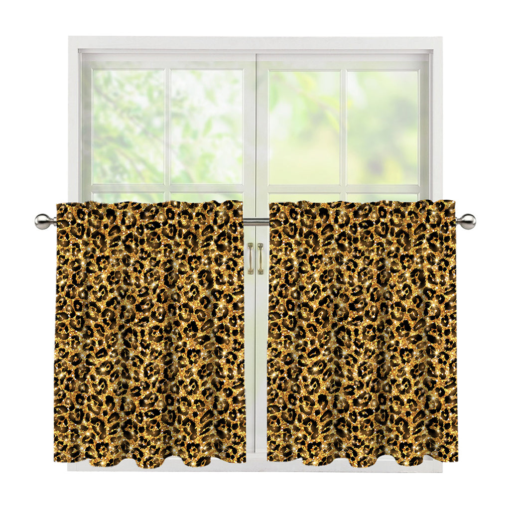 Gold Leopard (NOT Real) Glitter Print Tier Curtains