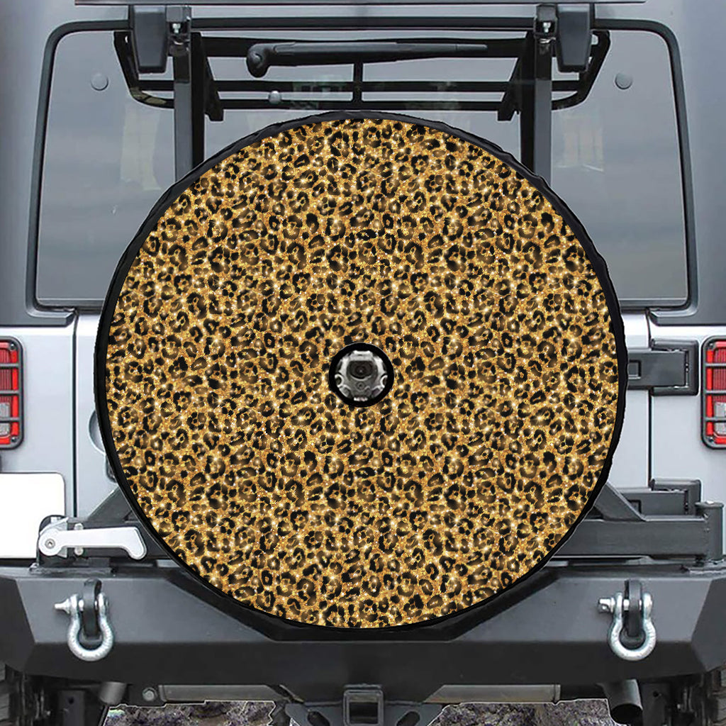 Gold Leopard (NOT Real) Glitter Print Tire Cover With Camera Hole