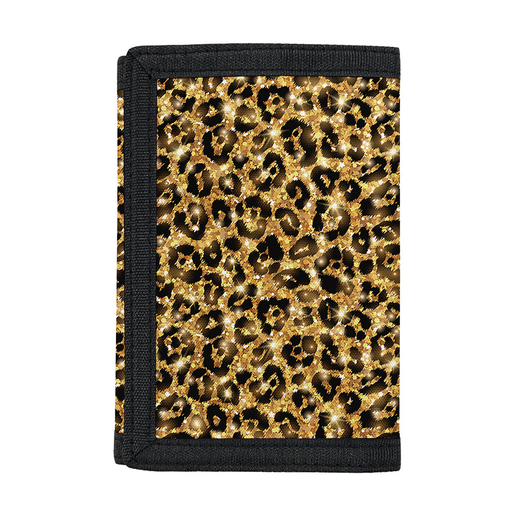 Gold Leopard (NOT Real) Glitter Print Trifold Wallet