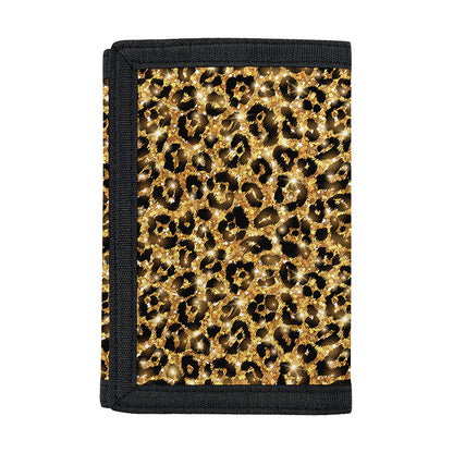 Gold Leopard (NOT Real) Glitter Print Trifold Wallet