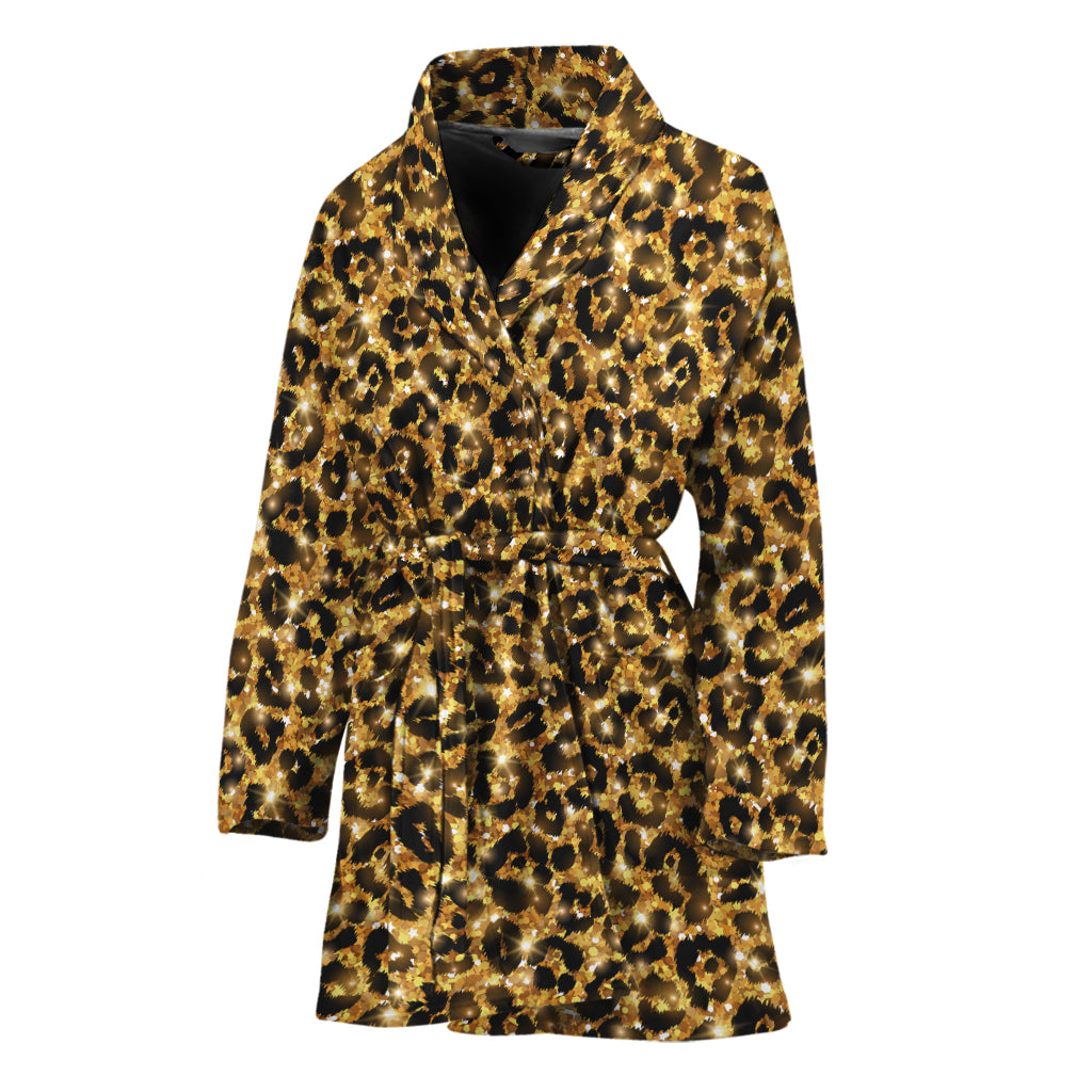 Gold Leopard (NOT Real) Glitter Print Women's Bathrobe