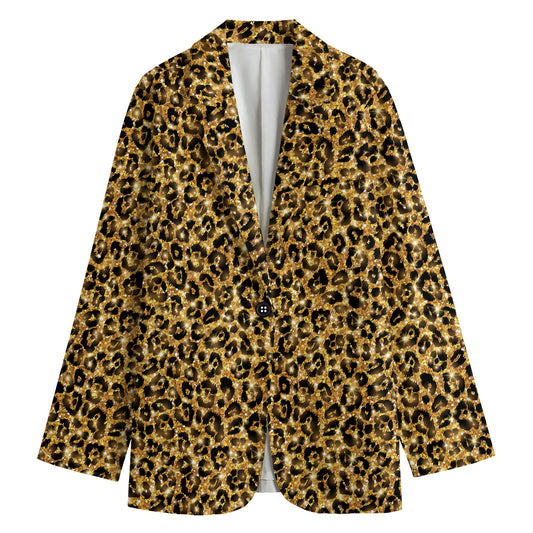 Gold Leopard (NOT Real) Glitter Print Women's Blazer