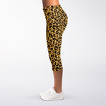 Gold Leopard (NOT Real) Glitter Print Women's Capri Leggings