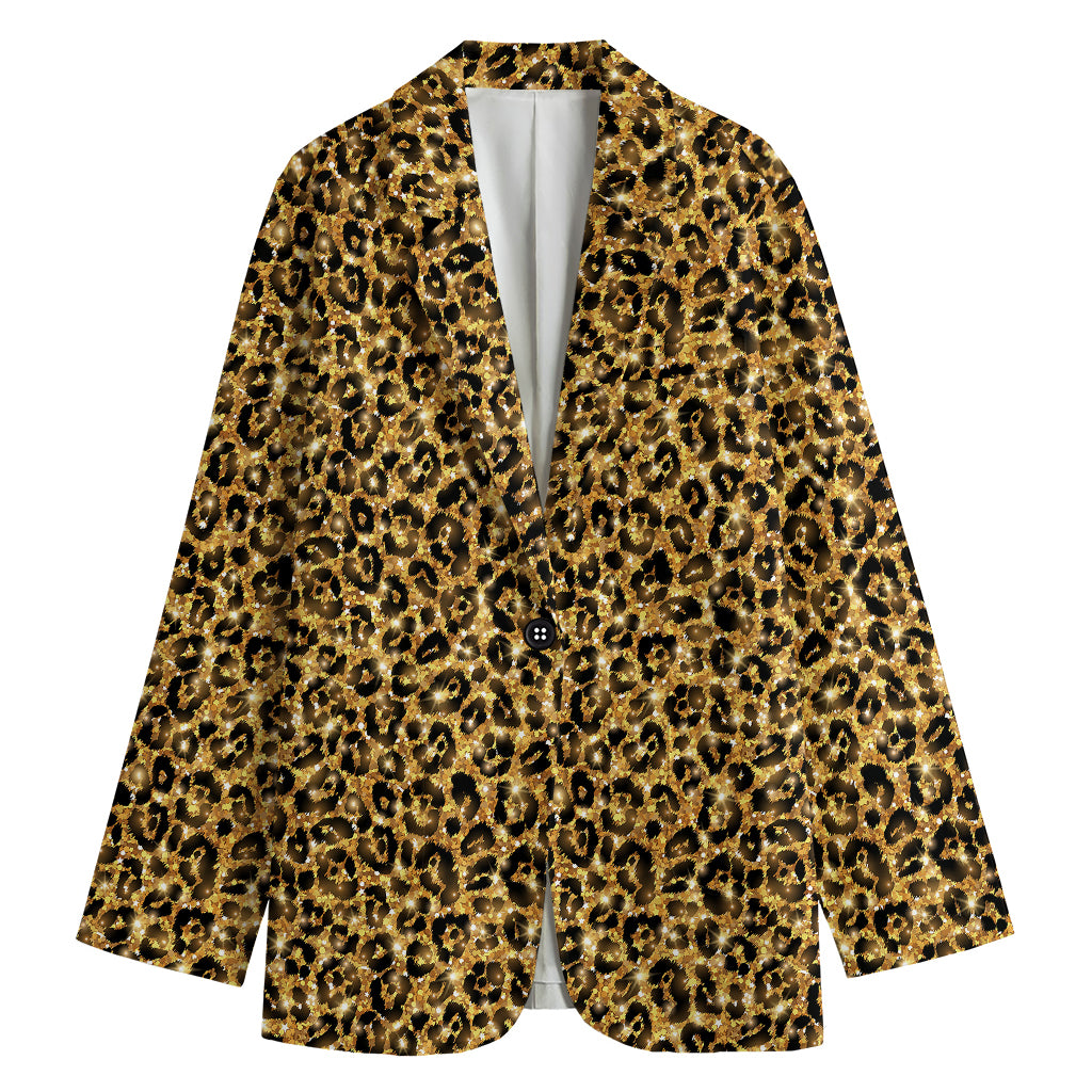 Gold Leopard (NOT Real) Glitter Print Women's Cotton Blazer