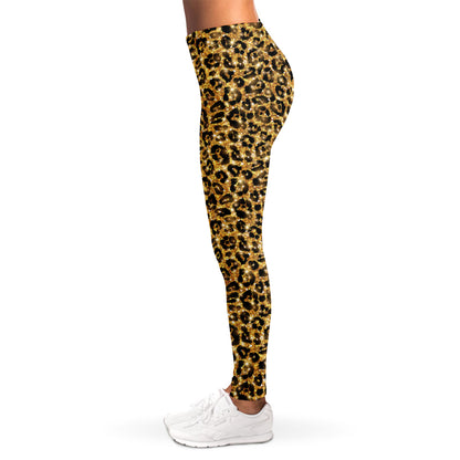 Gold Leopard (NOT Real) Glitter Print Women's Leggings