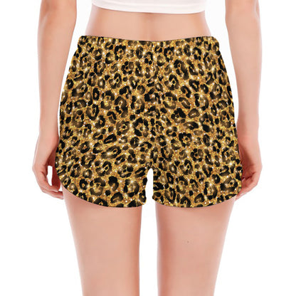Gold Leopard (NOT Real) Glitter Print Women's Split Running Shorts