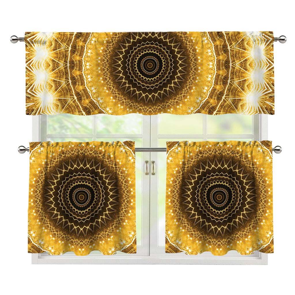 Gold Lights Kaleidoscope Print 3 Piece Kitchen Curtains