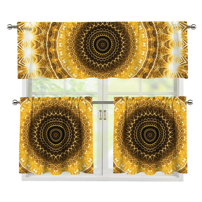 Gold Lights Kaleidoscope Print 3 Piece Kitchen Curtains