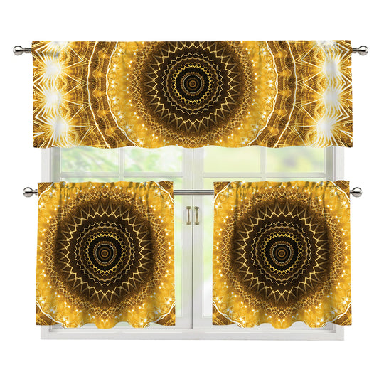 Gold Lights Kaleidoscope Print 3 Piece Kitchen Curtains