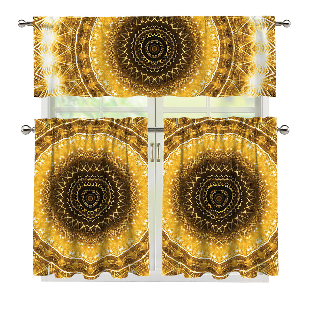Gold Lights Kaleidoscope Print 3 Piece Kitchen Curtains