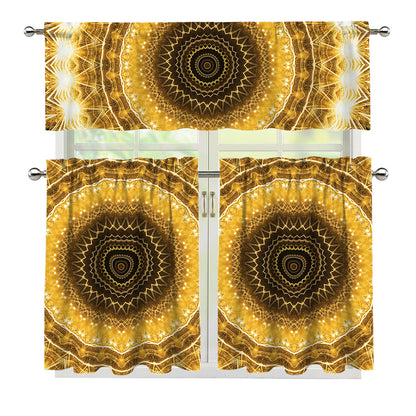 Gold Lights Kaleidoscope Print 3 Piece Kitchen Curtains