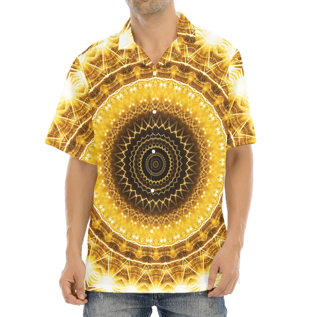 Gold Lights Kaleidoscope Print Aloha Shirt