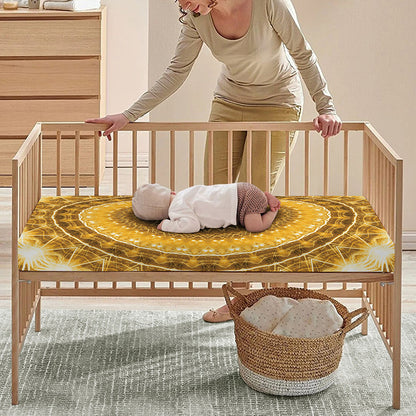 Gold Lights Kaleidoscope Print Baby Crib Sheet