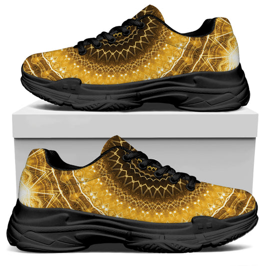 Gold Lights Kaleidoscope Print Black Chunky Shoes