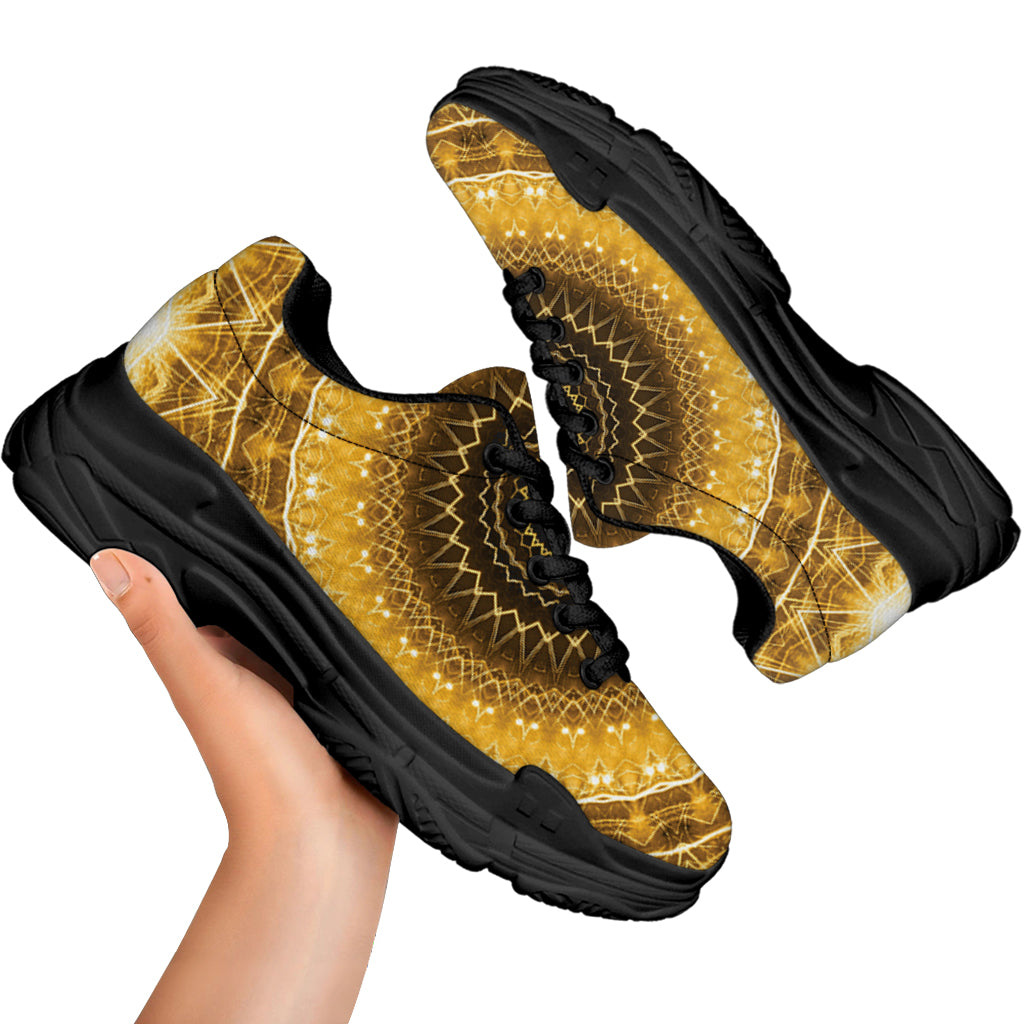 Gold Lights Kaleidoscope Print Black Chunky Shoes