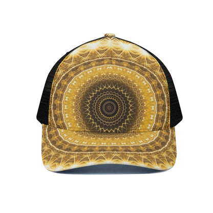 Gold Lights Kaleidoscope Print Black Mesh Trucker Cap