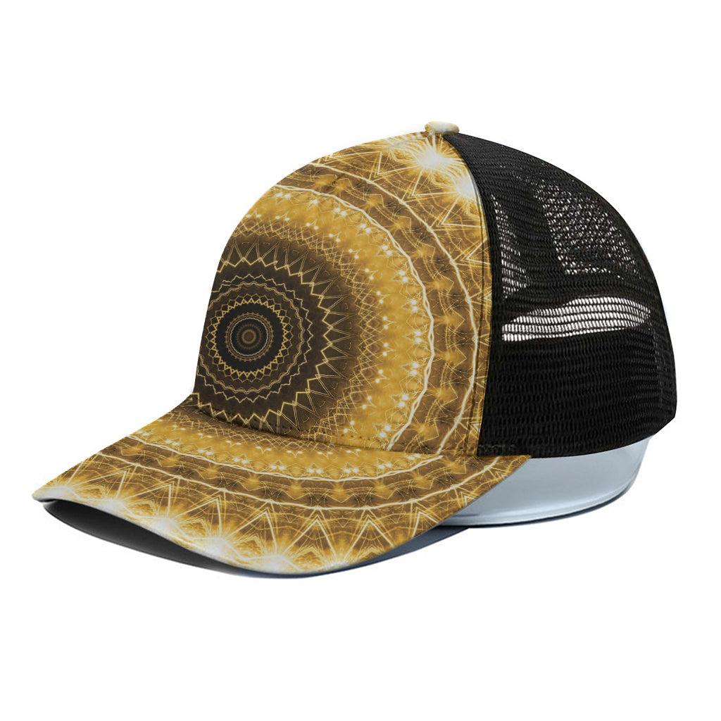 Gold Lights Kaleidoscope Print Black Mesh Trucker Cap