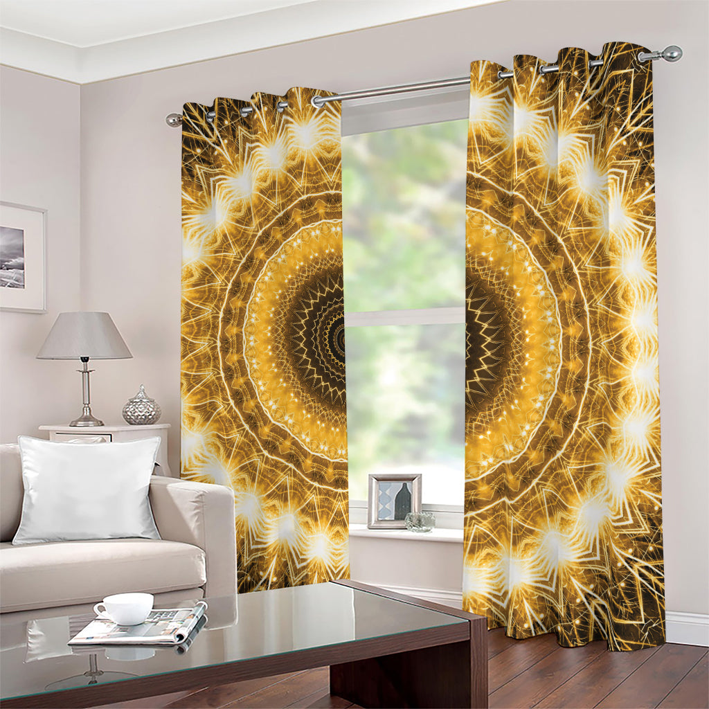 Gold Lights Kaleidoscope Print Blackout Grommet Curtains