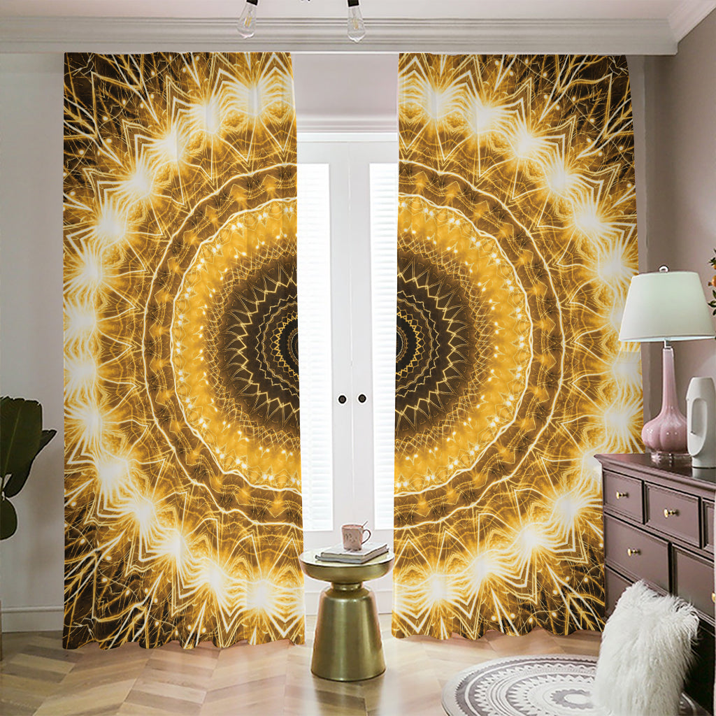 Gold Lights Kaleidoscope Print Blackout Pencil Pleat Curtains