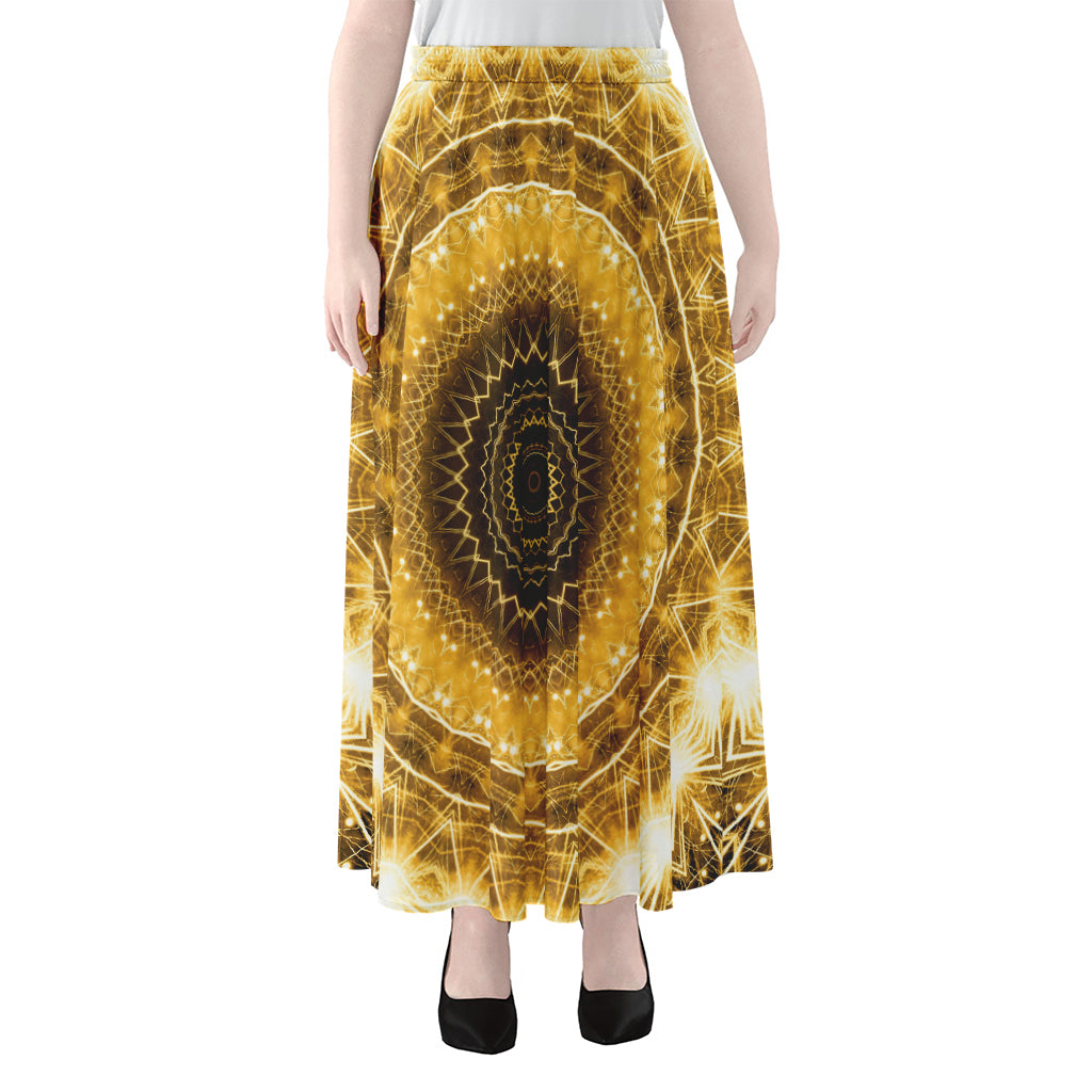 Gold Lights Kaleidoscope Print Chiffon Maxi Skirt