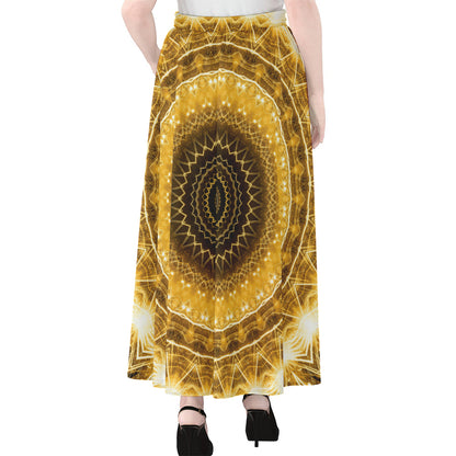 Gold Lights Kaleidoscope Print Chiffon Maxi Skirt