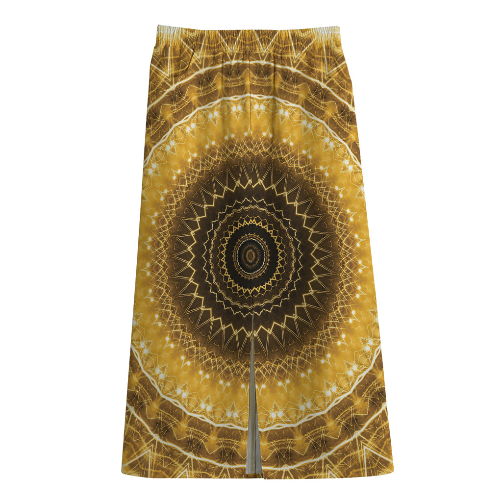 Gold Lights Kaleidoscope Print Cotton Front Slit Maxi Skirt