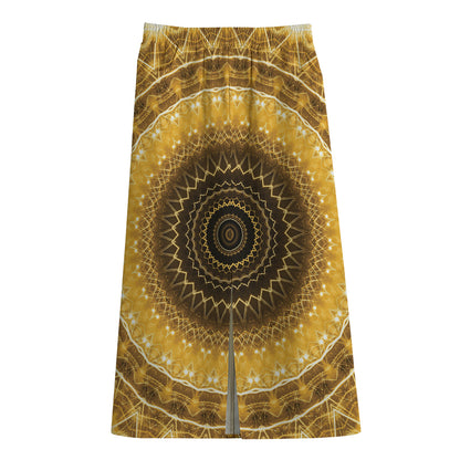 Gold Lights Kaleidoscope Print Cotton Front Slit Maxi Skirt