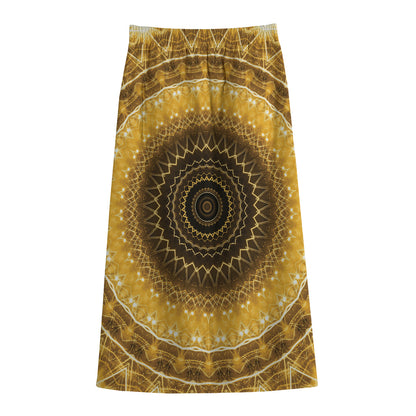 Gold Lights Kaleidoscope Print Cotton Front Slit Maxi Skirt