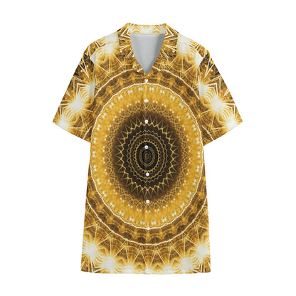 Gold Lights Kaleidoscope Print Cotton Hawaiian Shirt