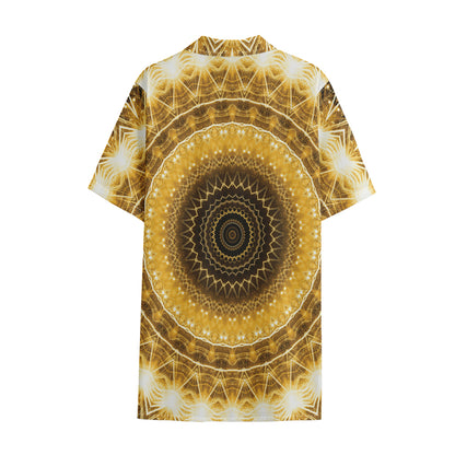Gold Lights Kaleidoscope Print Cotton Hawaiian Shirt