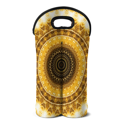 Gold Lights Kaleidoscope Print Double Neoprene Wine Tote