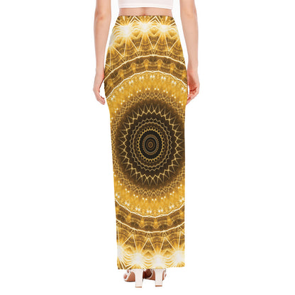 Gold Lights Kaleidoscope Print High Slit Maxi Skirt
