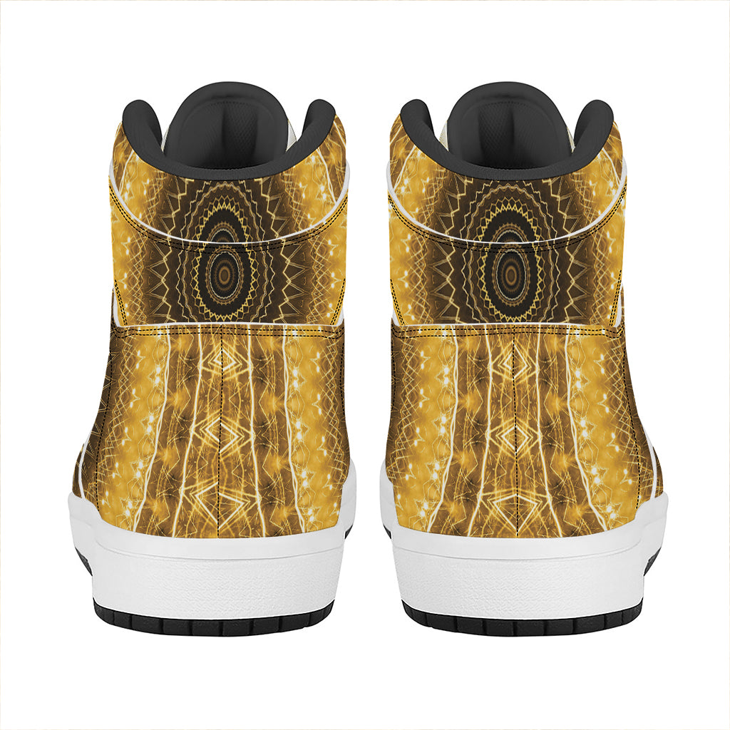 Gold Lights Kaleidoscope Print High Top Leather Sneakers