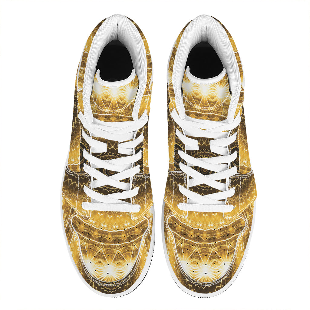 Gold Lights Kaleidoscope Print High Top Leather Sneakers