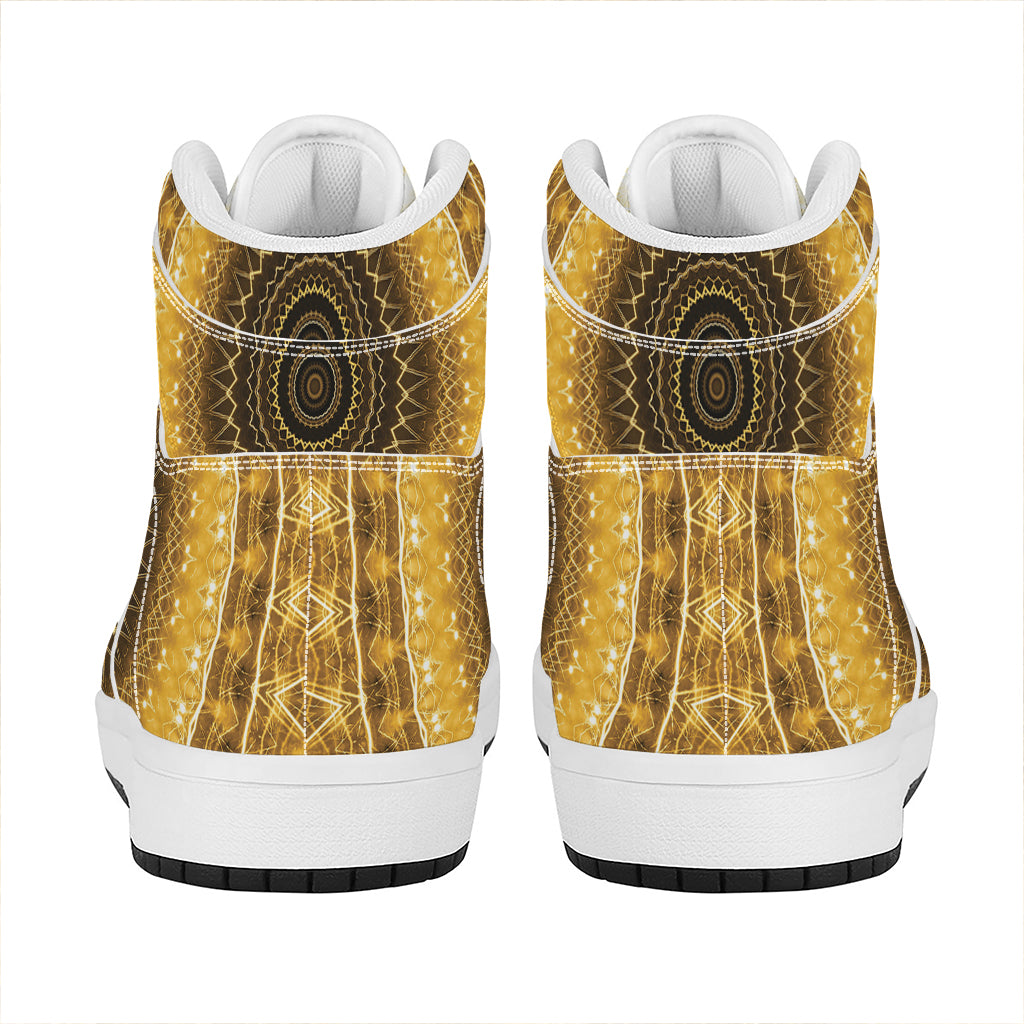 Gold Lights Kaleidoscope Print High Top Leather Sneakers