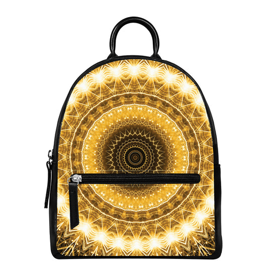 Gold Lights Kaleidoscope Print Leather Backpack