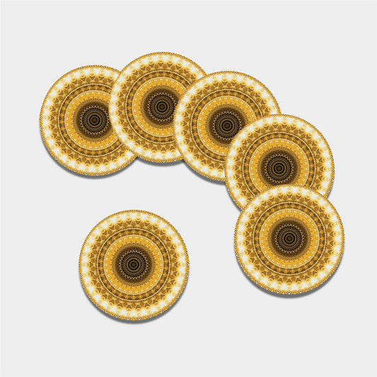Gold Lights Kaleidoscope Print Leather Coaster Set