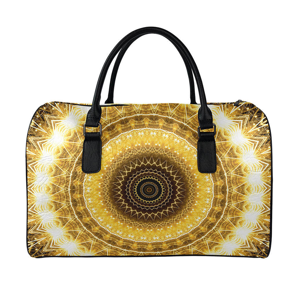 Gold Lights Kaleidoscope Print Leather Duffle Bag