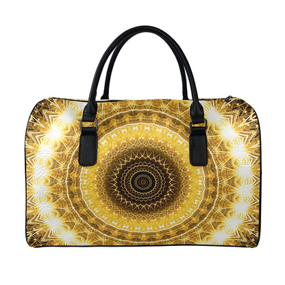 Gold Lights Kaleidoscope Print Leather Duffle Bag