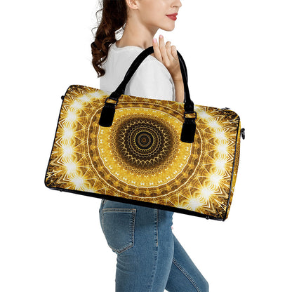 Gold Lights Kaleidoscope Print Leather Duffle Bag