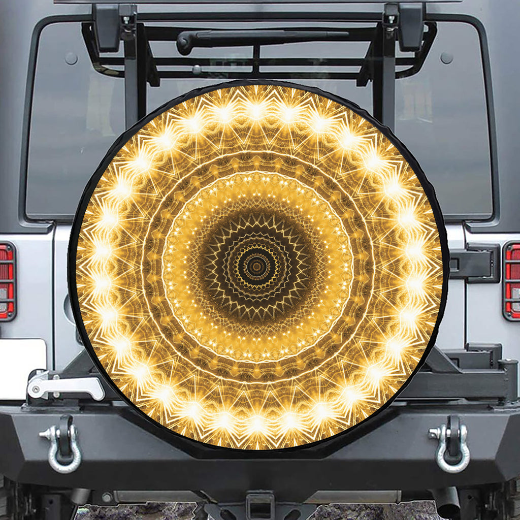 Gold Lights Kaleidoscope Print Leather Spare Tire Cover