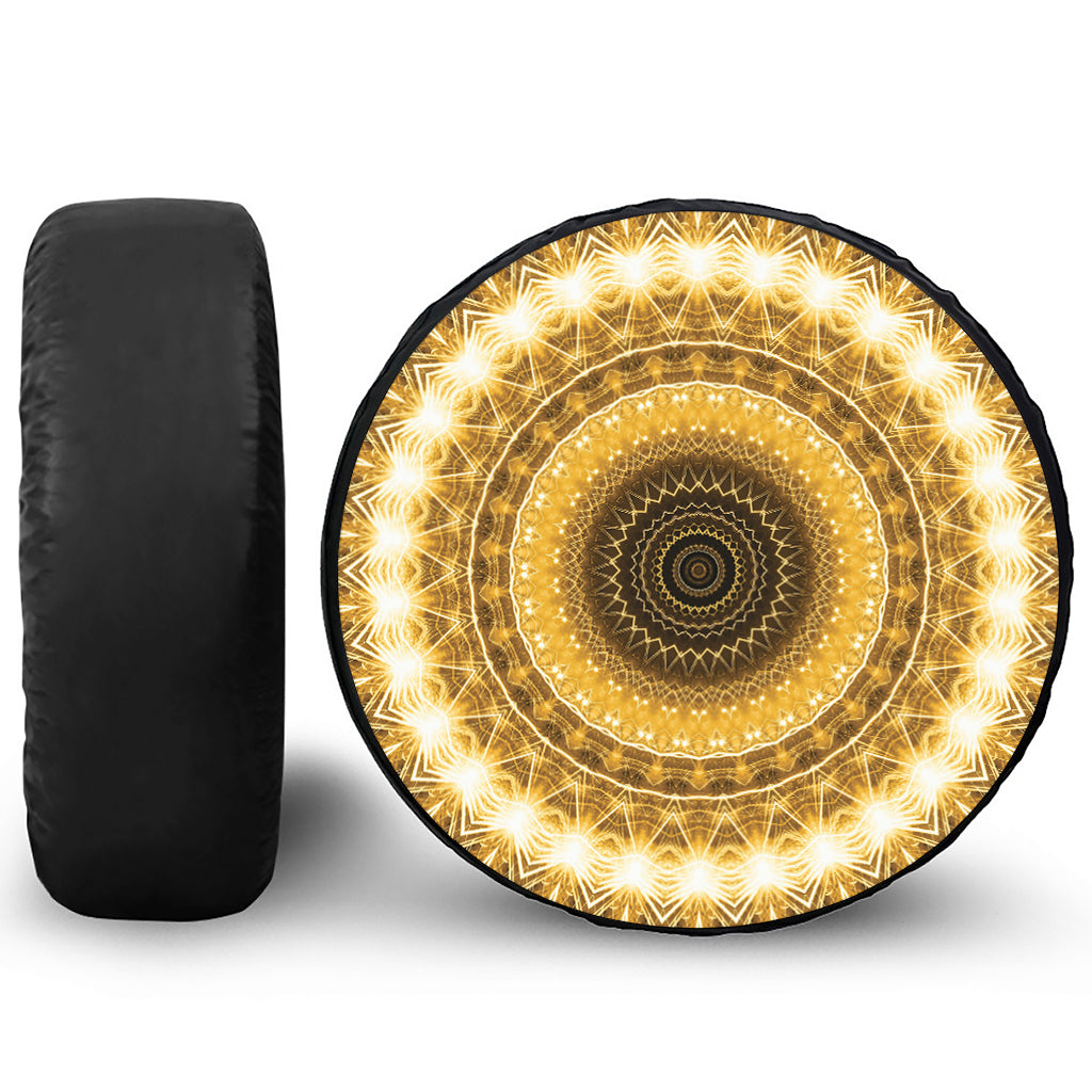 Gold Lights Kaleidoscope Print Leather Spare Tire Cover