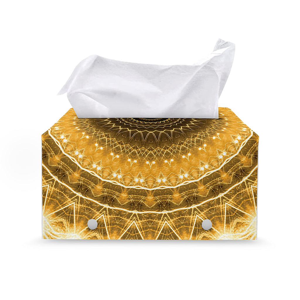 Gold Lights Kaleidoscope Print Leather Tissue Box Cover
