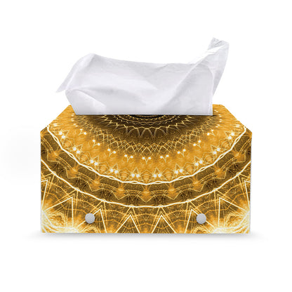 Gold Lights Kaleidoscope Print Leather Tissue Box Cover