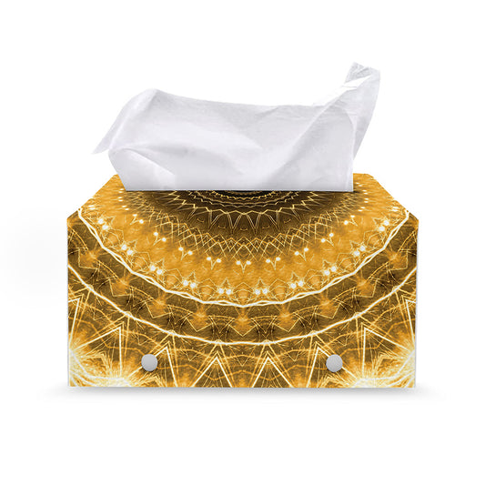 Gold Lights Kaleidoscope Print Leather Tissue Box Cover