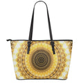 Gold Lights Kaleidoscope Print Leather Tote Bag With Zipper