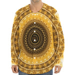 Gold Lights Kaleidoscope Print Long Sleeve Baseball Jersey