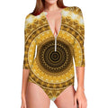 Gold Lights Kaleidoscope Print Long Sleeve Swimsuit