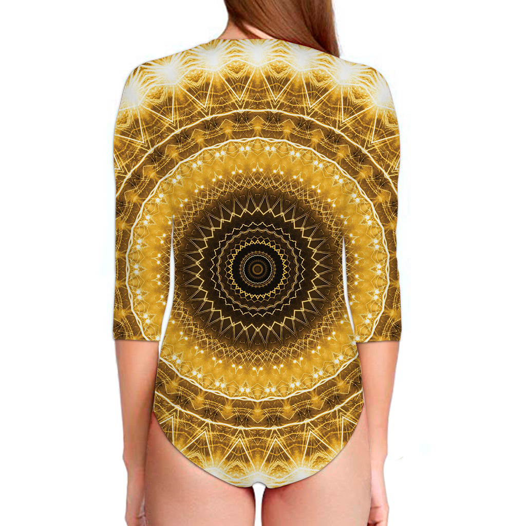 Gold Lights Kaleidoscope Print Long Sleeve Swimsuit