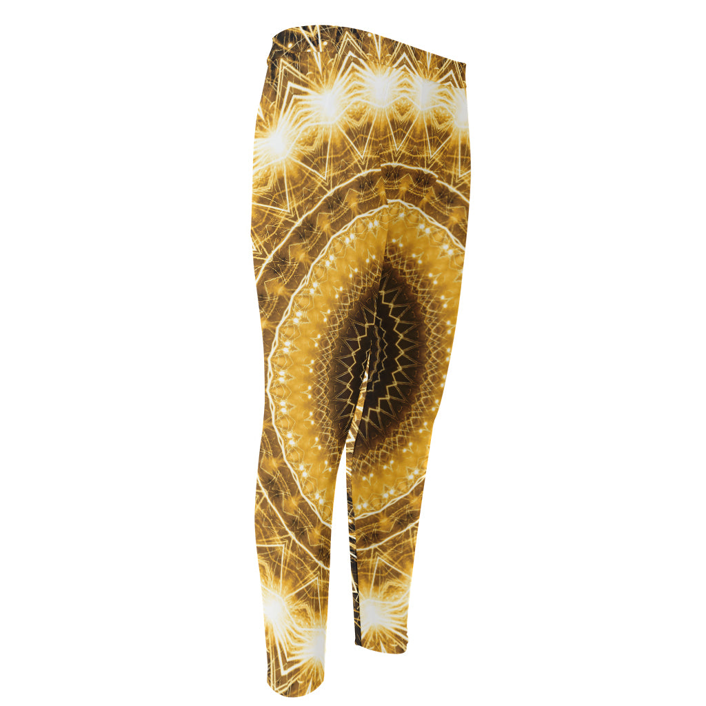 Gold Lights Kaleidoscope Print Men's Compression Pants